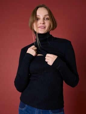 Ilouity Ribbed Nursing Turtleneck Long Sleeve Knit